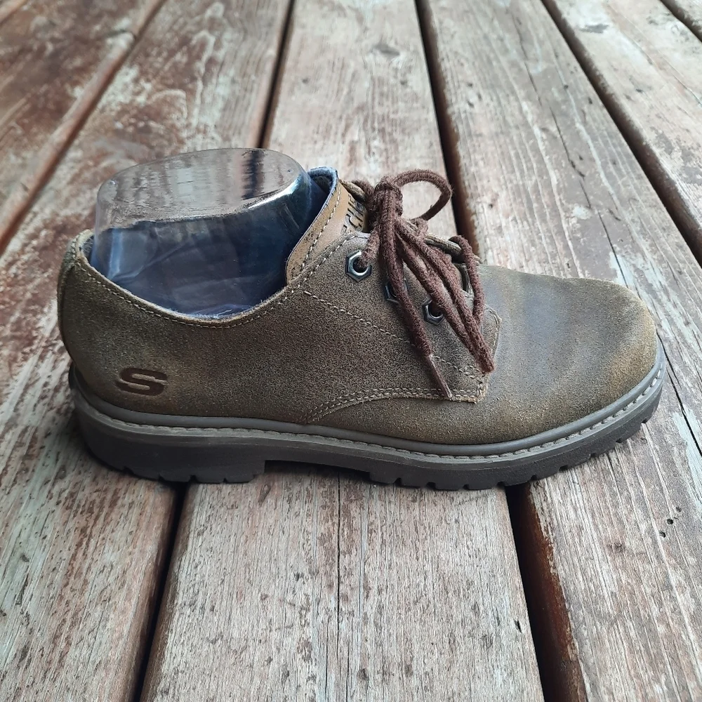 Skechers Utility Alley Cat Brown Suede Leather Lace-up Oxford Shoes Size 7